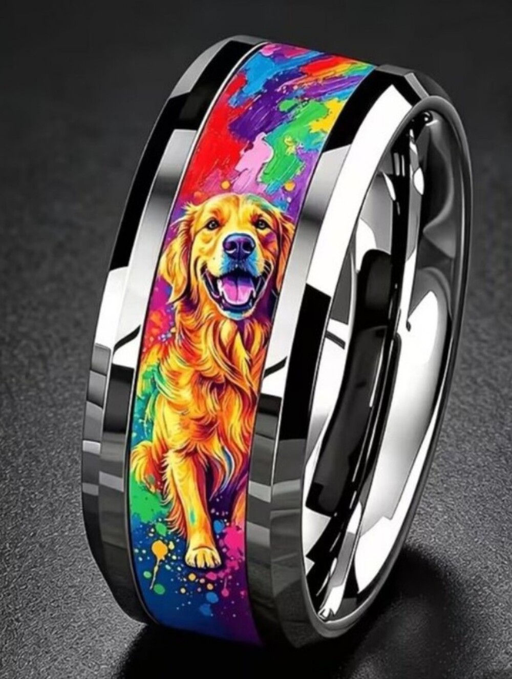 Independent Colorful Golden Retriever Dog Ring - Size 7